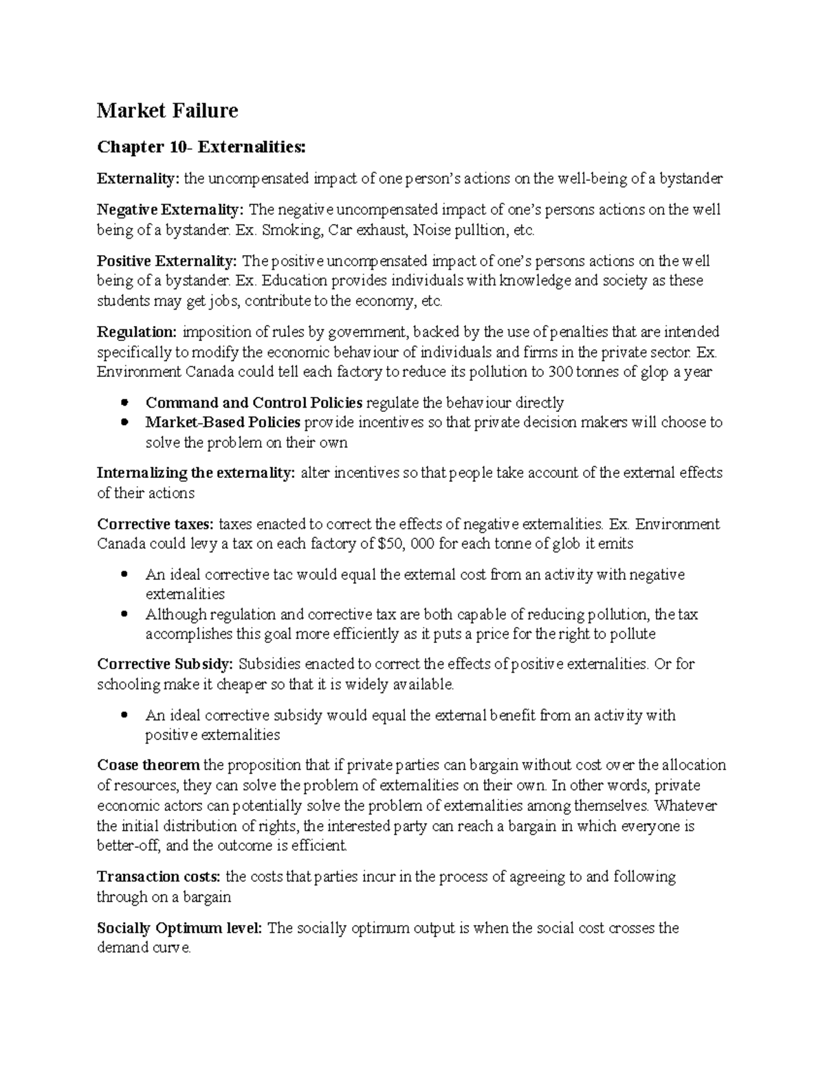 Econ 111 Market Failure Final Nores - Market Failure Chapter 10 ...