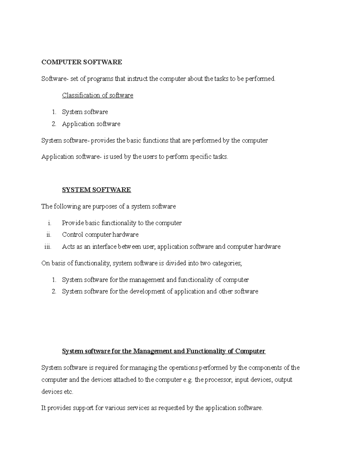 Task 2 - Lecturer's summary - COMPUTER SOFTWARE Software- set of ...