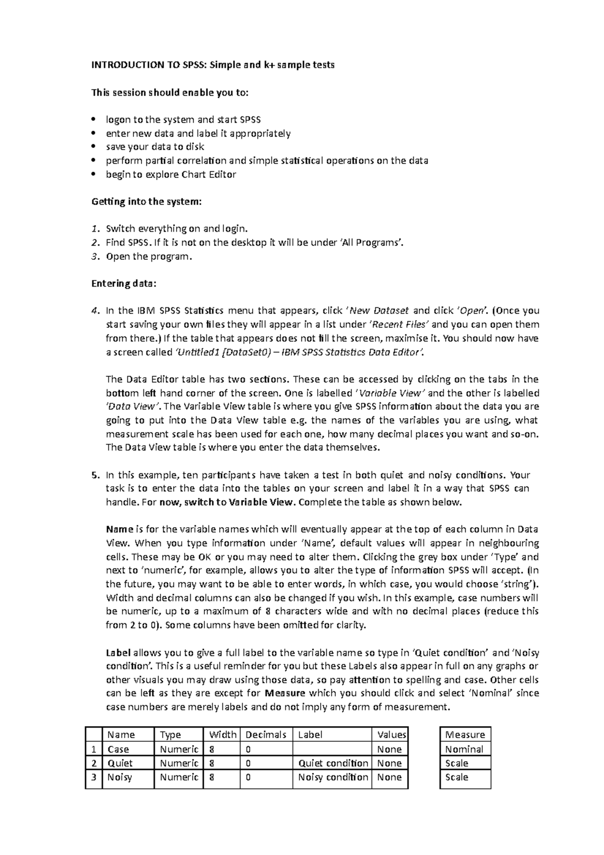 Introduction to SPSS - Simple and k+ sample tests workshop ...