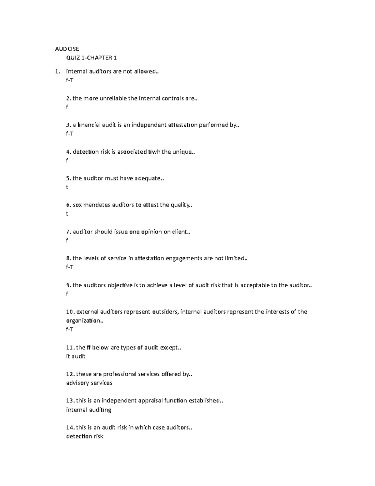 Quiz 1 Midterm Auditing - AUDCISE QUIZ 1-CHAPTER 1 internal auditors ...