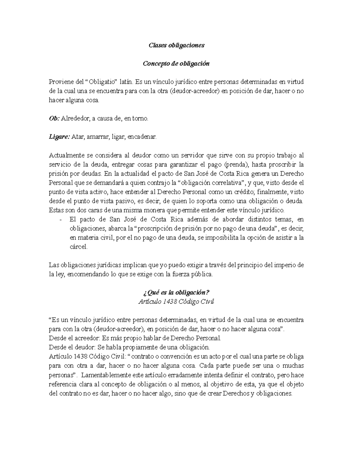 Clases obligaciones - Clases obligaciones Concepto de obligación ...