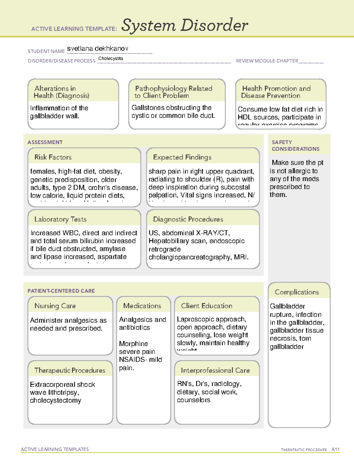 Cholecystitis week 5 template MSC - ACTIVE LEARNING TEMPLATES ...