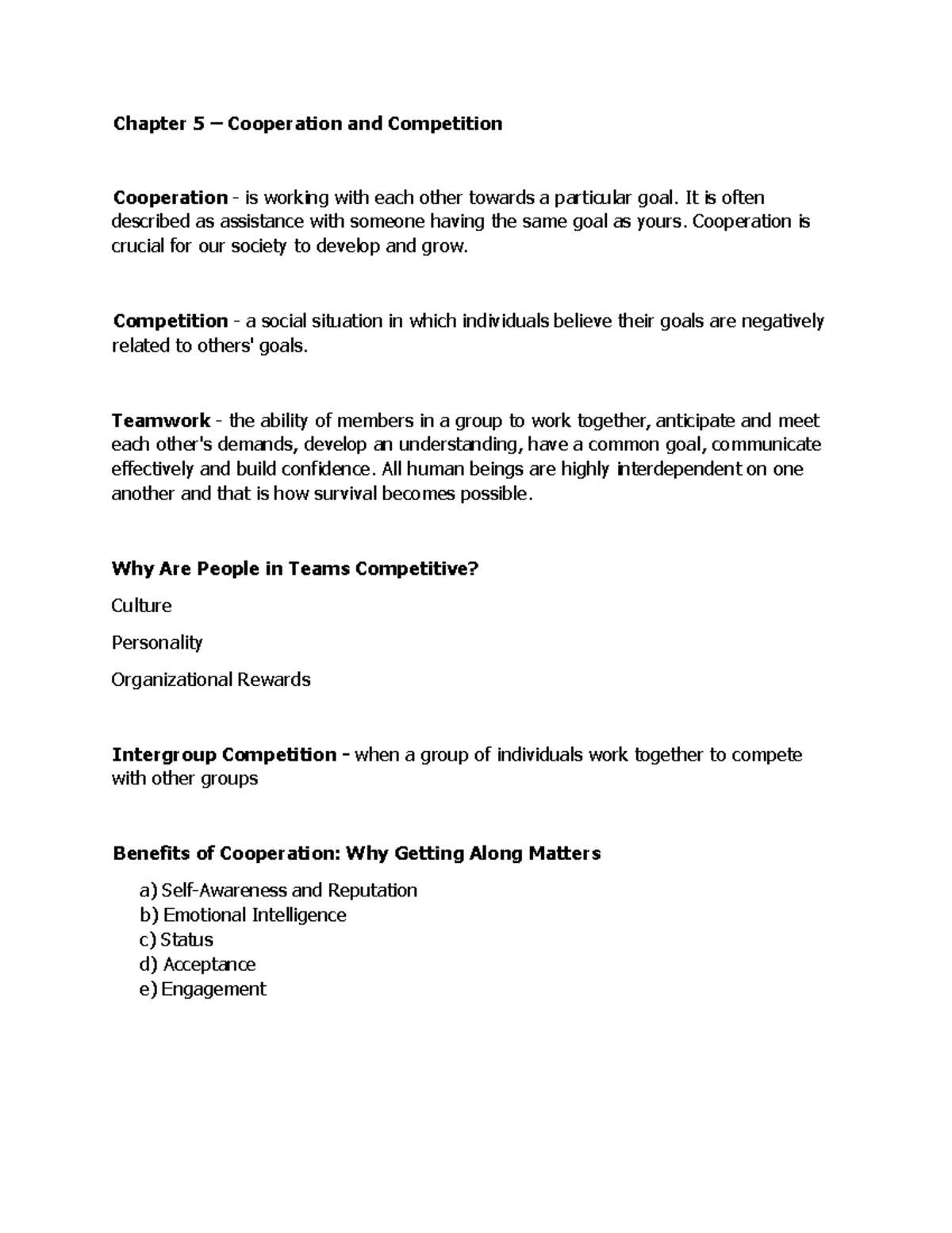 Chapter 5 - Cooperation and Competition - Chapter 5 – Cooperation and ...