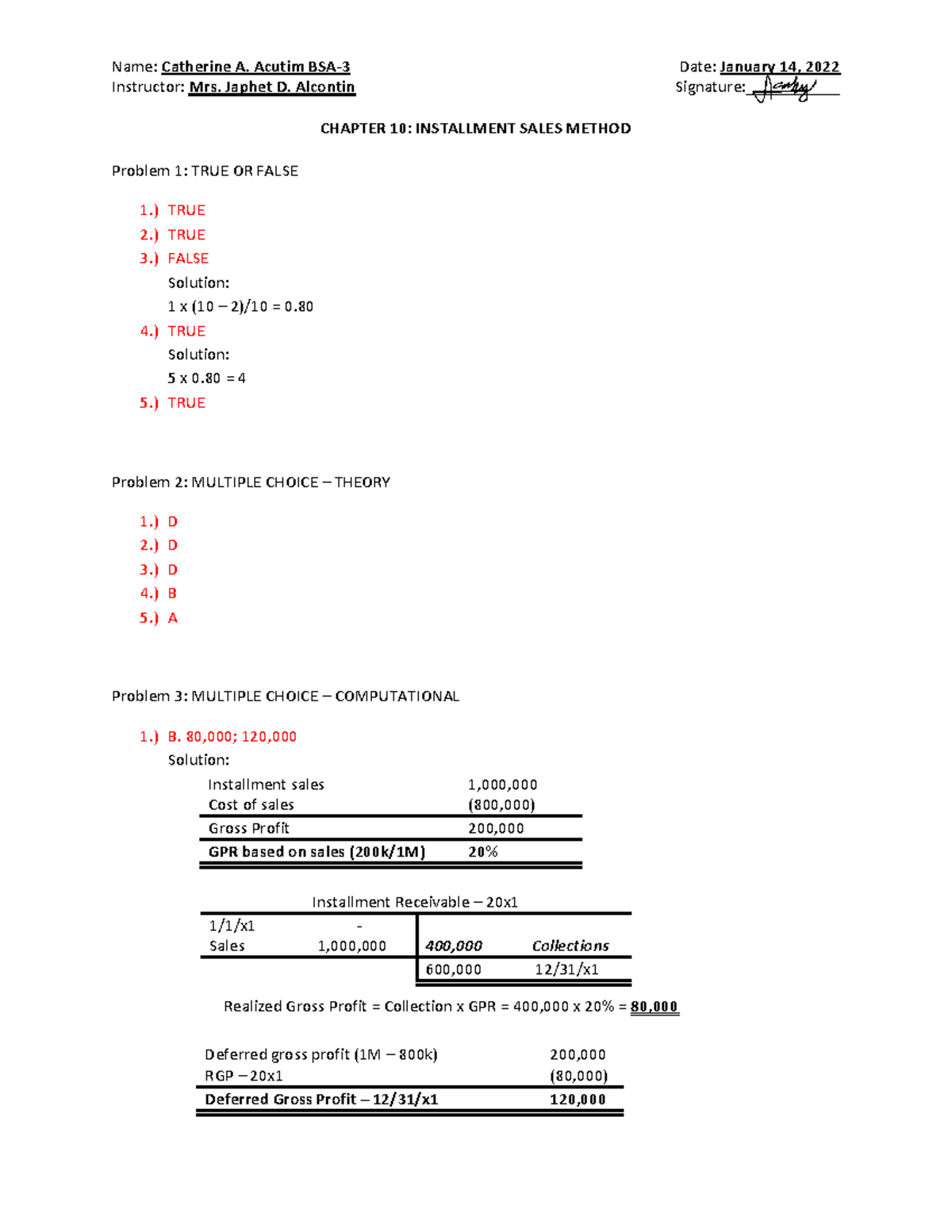 Advanced Accounting Chapter 10 quiz Instructor Mrs. Japhet D