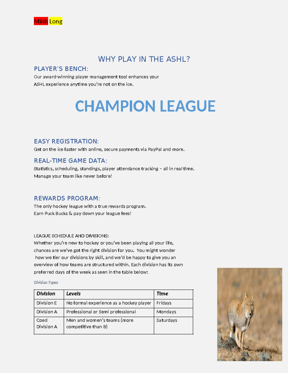 Project 1 tin học Mos Minh Long WHY PLAY IN THE ASHL? PLAYER’S