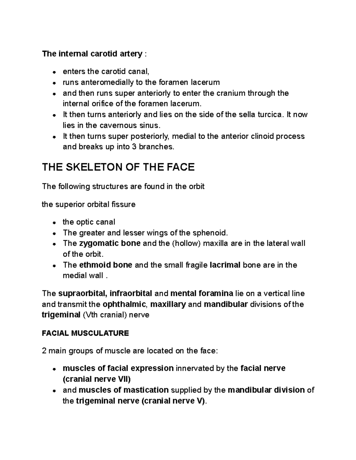 Head and Neck Anatomy Notes 4 - The internal carotid artery : enters ...