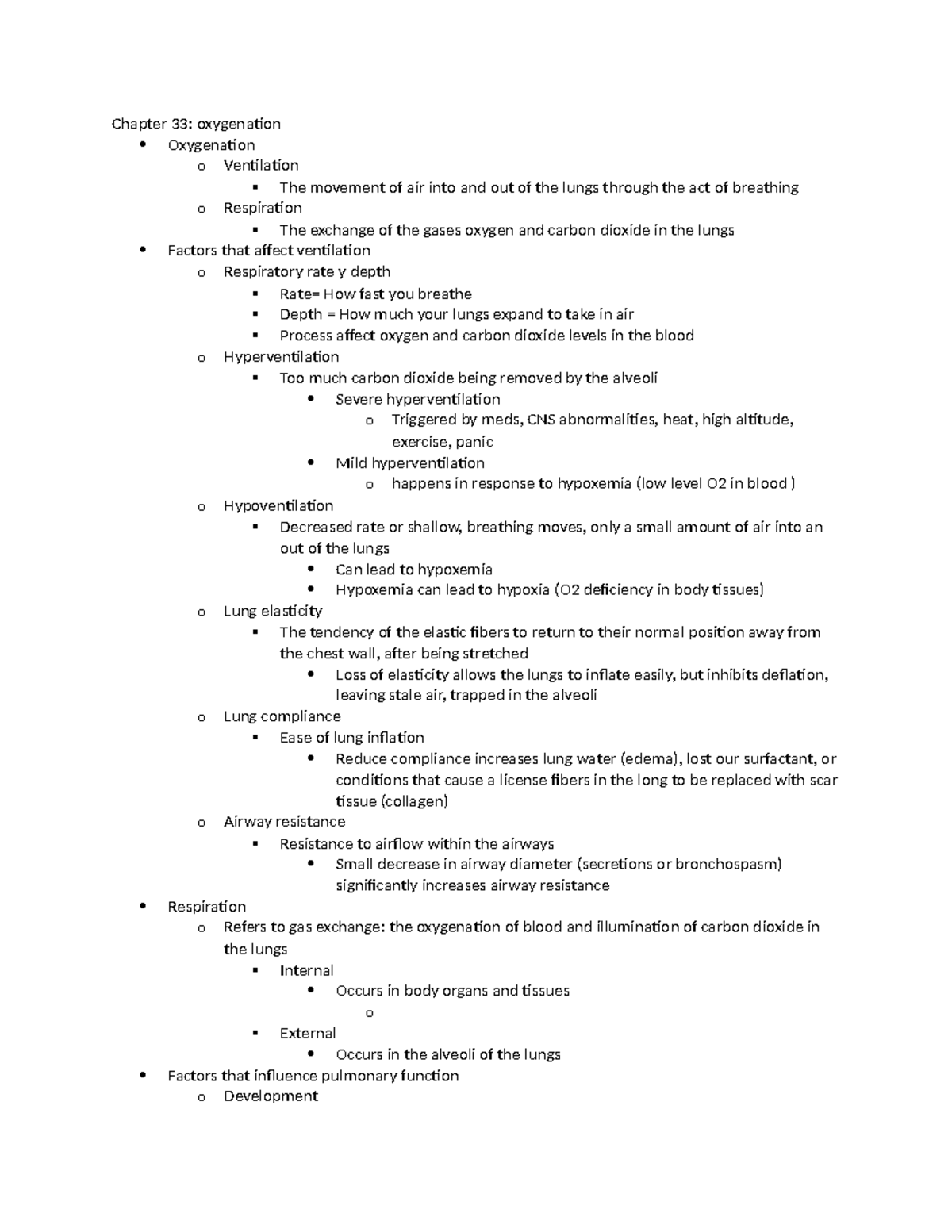 Chapter 33 oxygenation copy - Chapter 33: oxygenation Oxygenation o