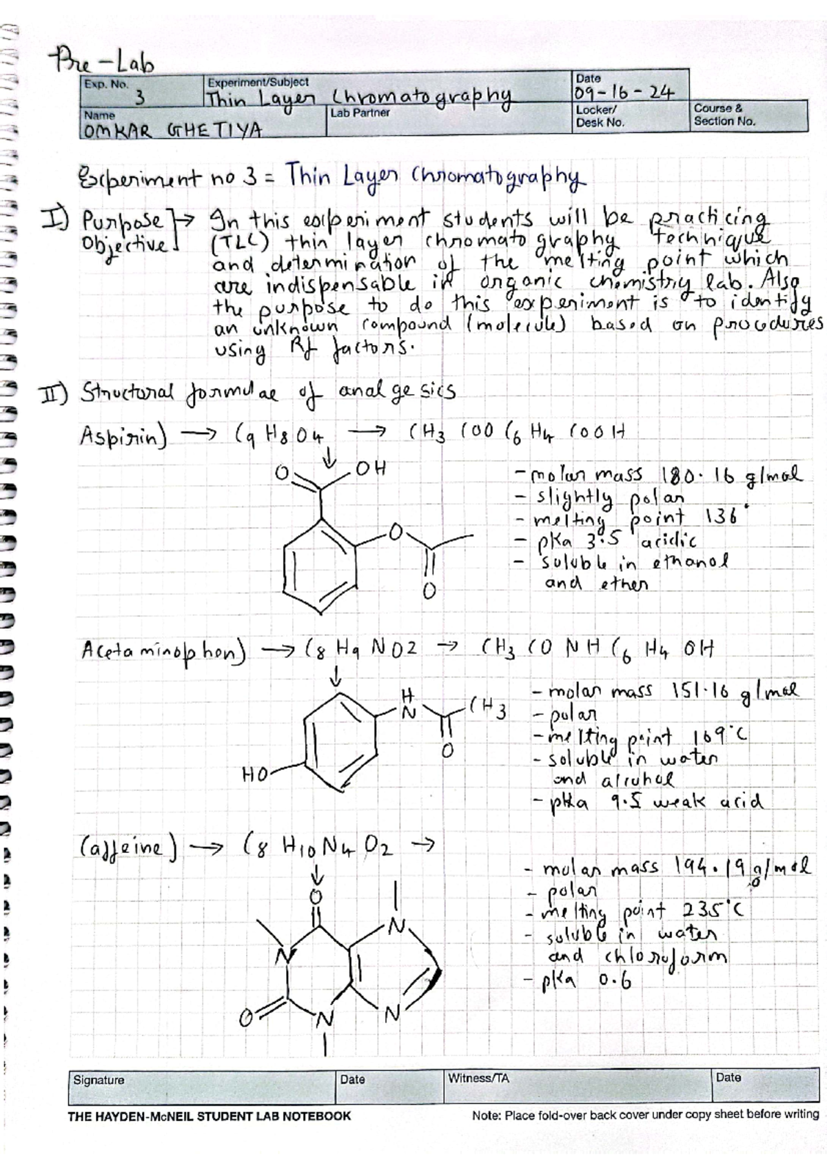Pre lab 3 TLC - pre lab of orgo chem TLC analysis - Exp. No. Date 3 ...