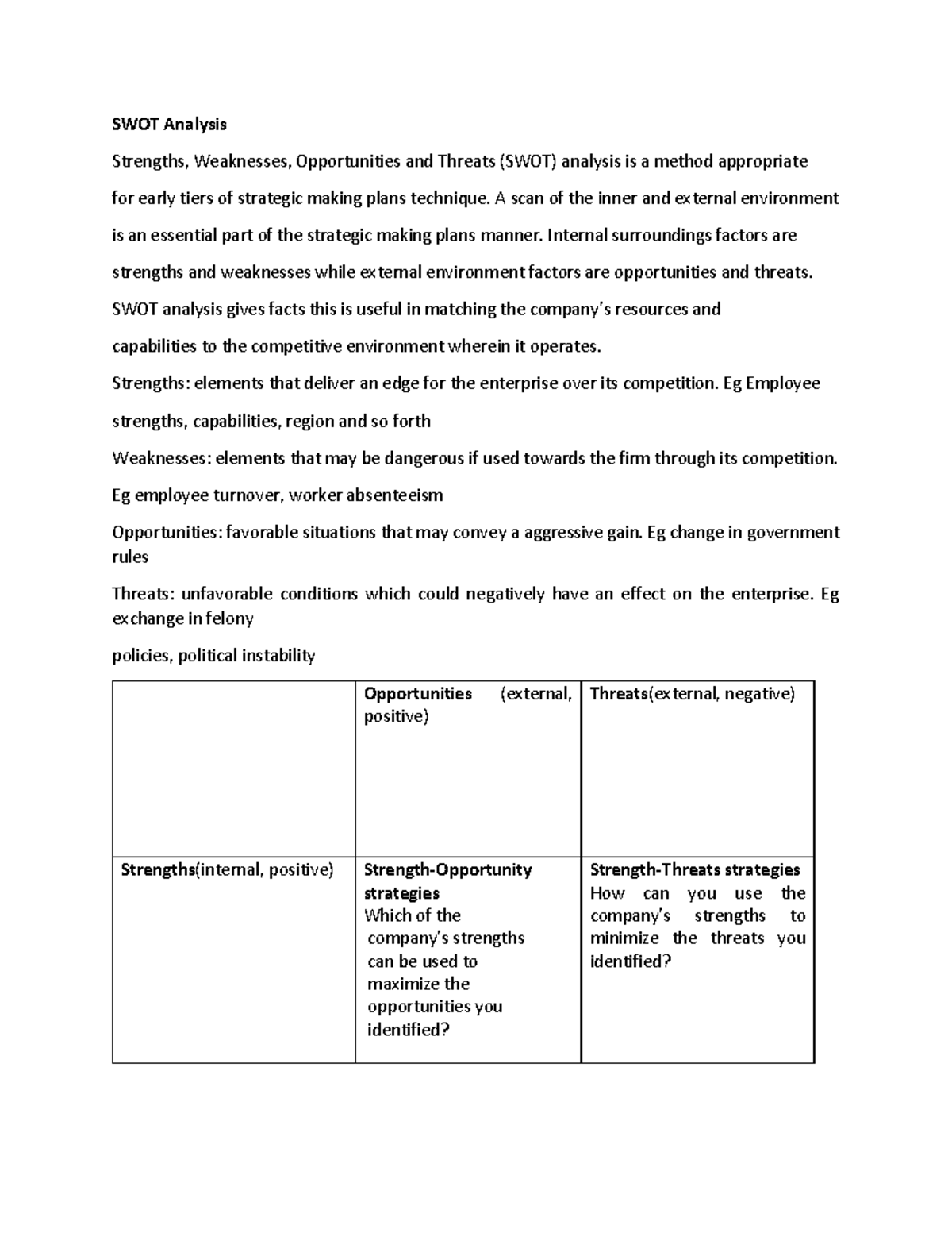 POM Module 3 PART 8 - Devi Krishna - SWOT Analysis Strengths ...