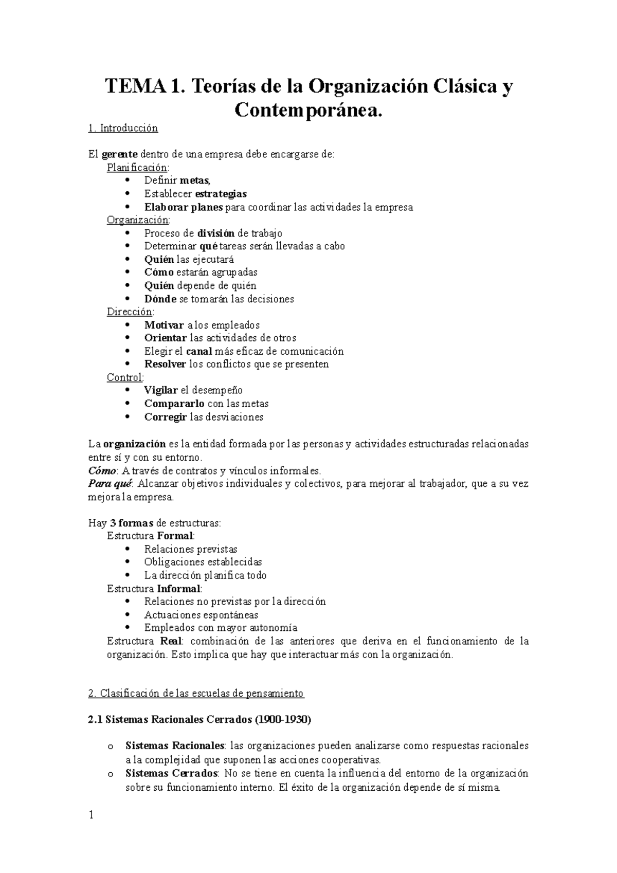 Tema 1 Organización Ade Tema 1 Teorías De La Organización Clásica Y