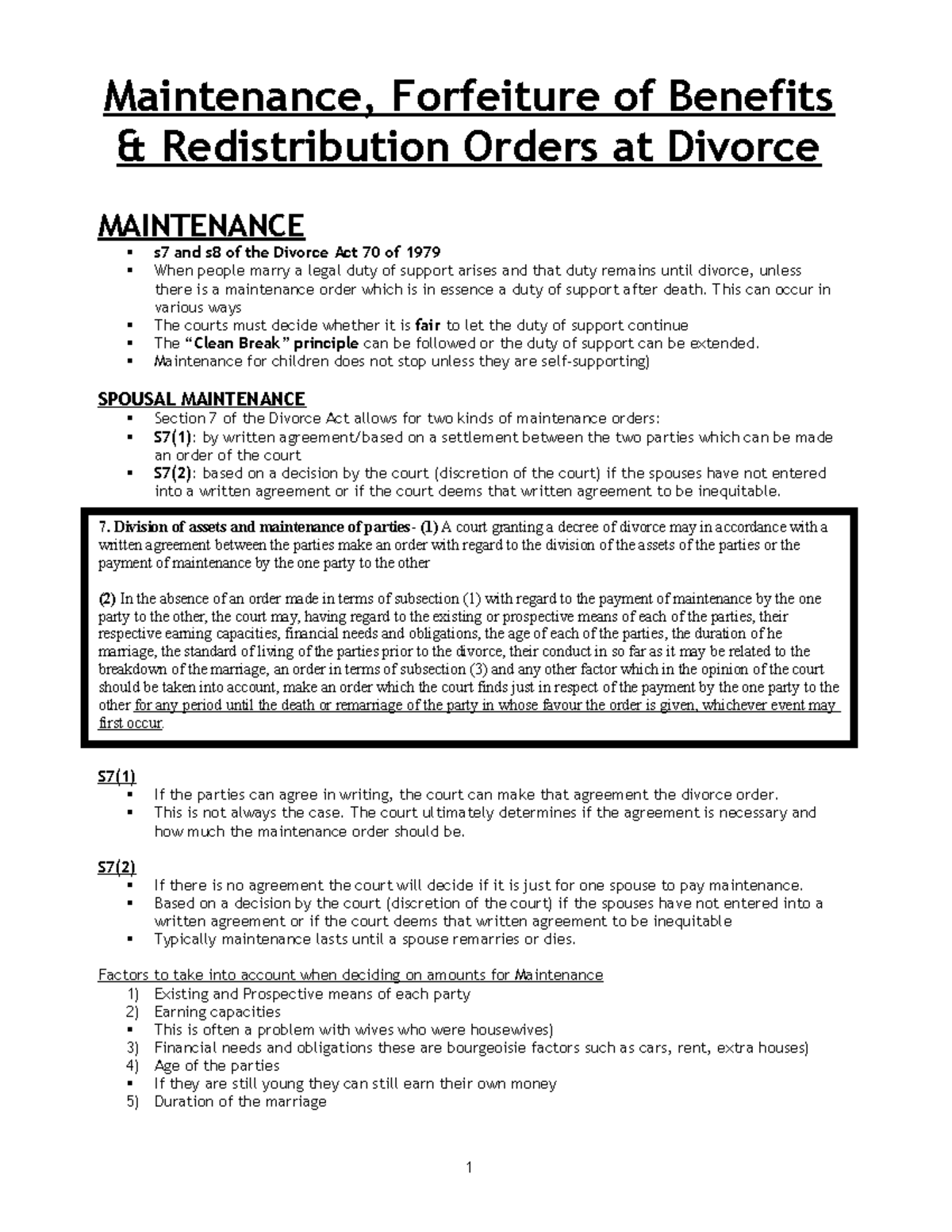 10 Maintenance Forfeiture Redistribution Maintenance Forfeiture