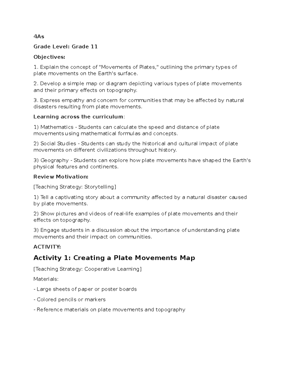 Lesson PLAN Guide FOR DEMO - 4As Grade Level: Grade 11 Objectives ...