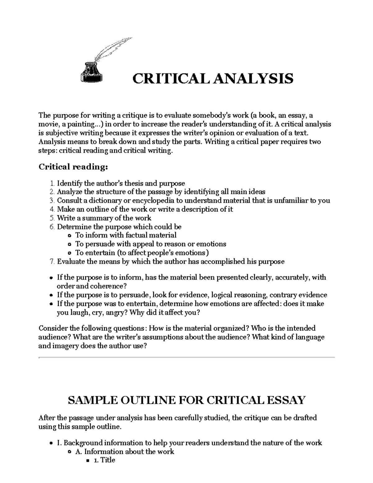 OUTSOURCED Critical Analysis Notes - CRITICAL ANALYSIS The purpose