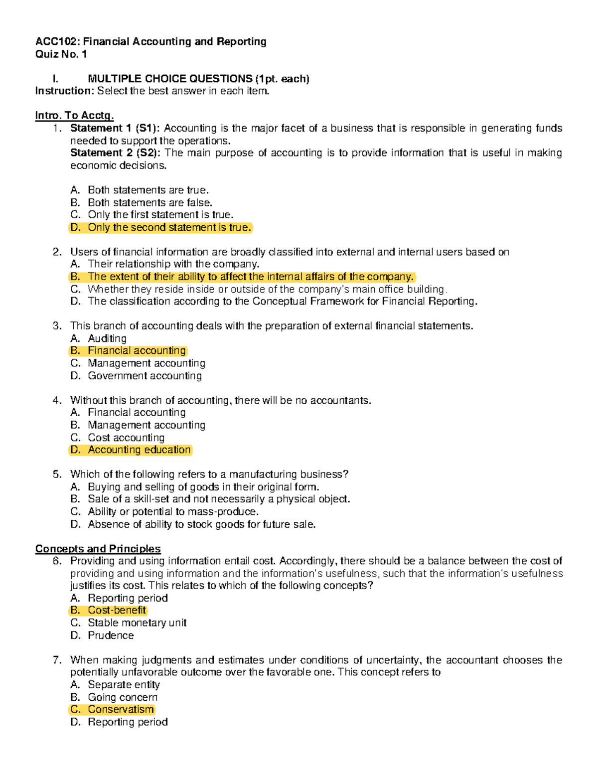 Quiz 1 Reviewer - ACC102: Financial Accounting And Reporting Quiz No. 1 ...