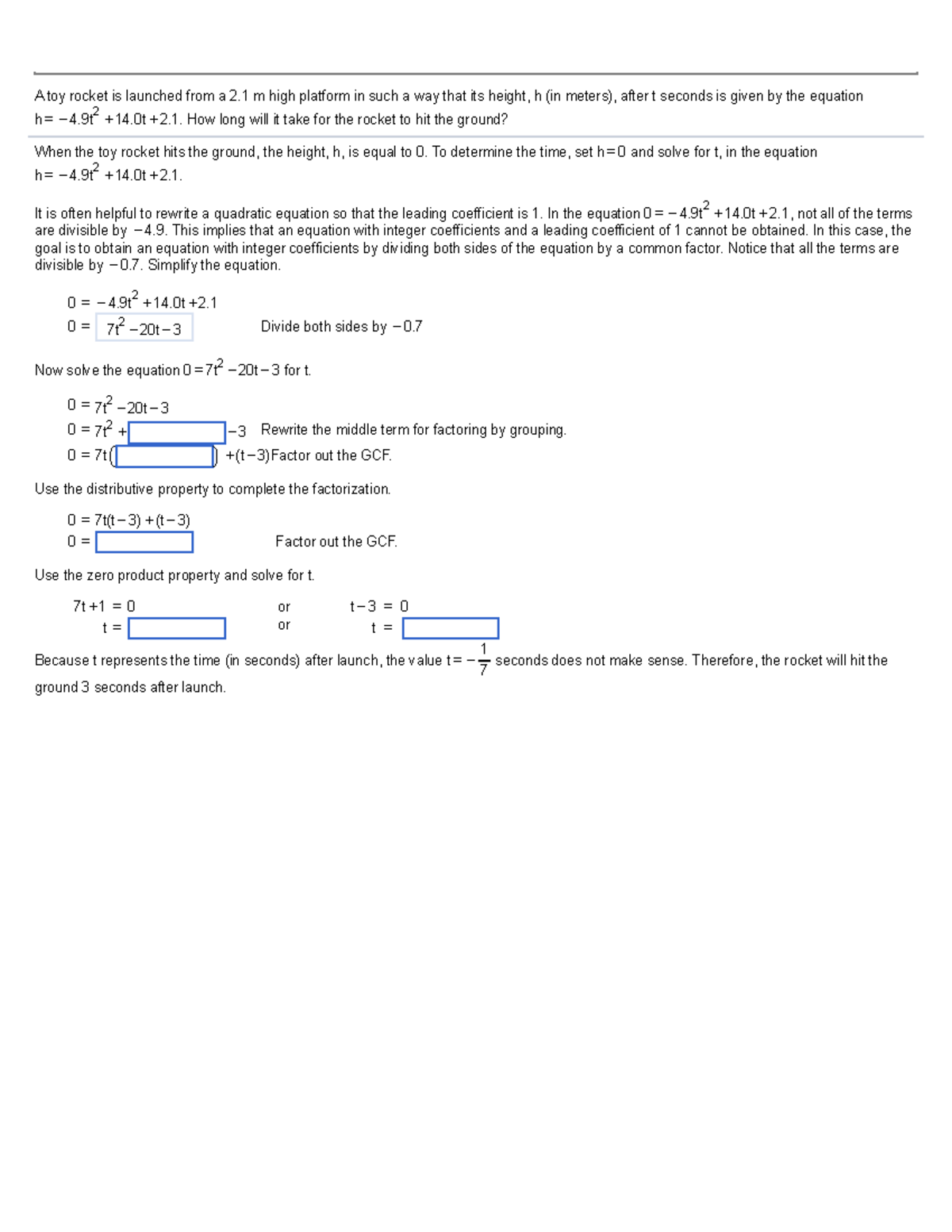 1.5 Interactive Assignment - A Toy Rocket Is Launched From A M High ...