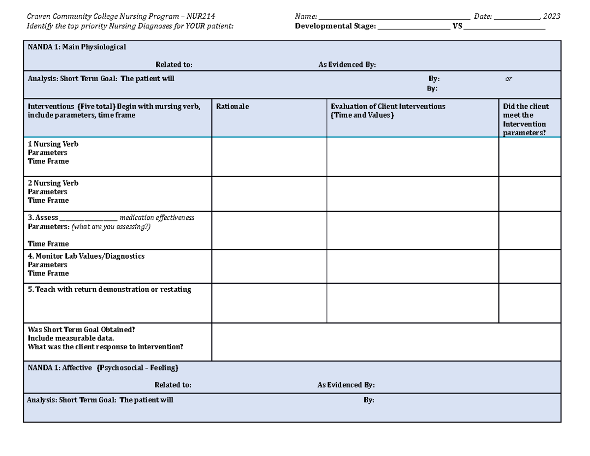 2023 Care Plan 3 - Care plan template - Craven Community College ...