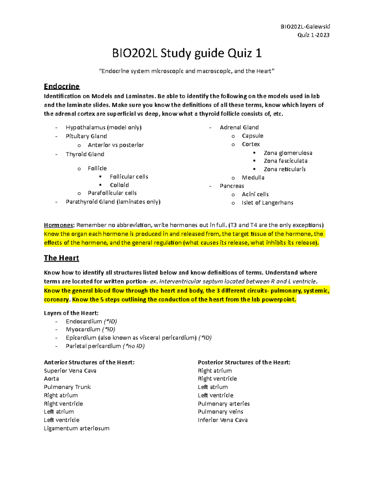 Study guide Quiz 1 spr23 Quiz 1 BIO202L Study guide Quiz 1