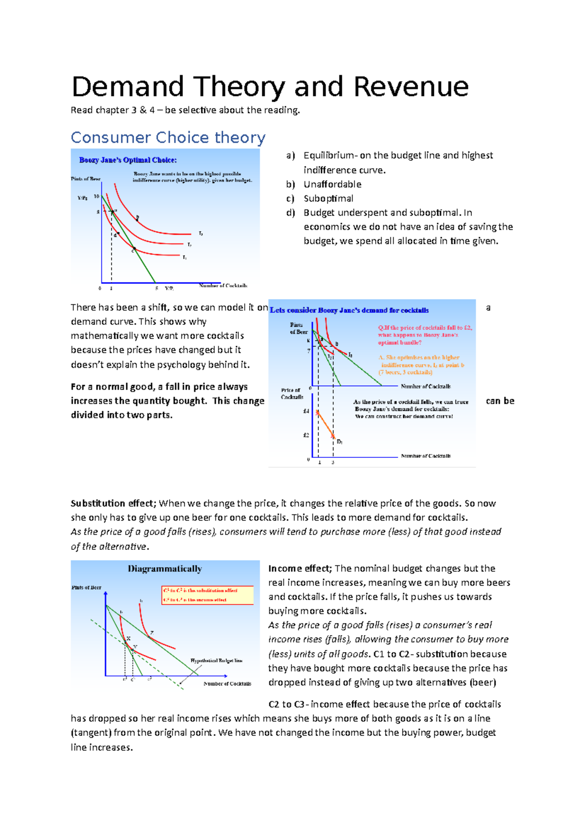 Demand Theory and Revenue - Consumer Choice theory a) Equilibrium- on ...