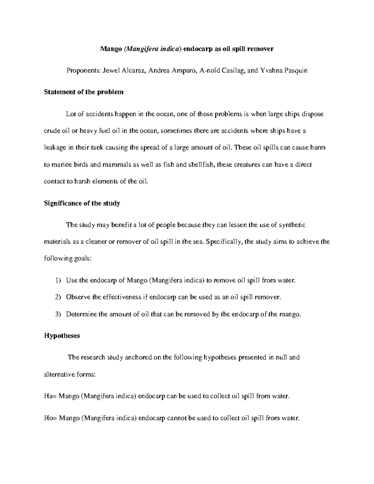 Mango Mangifera indica endocarp as oil spill remover pdf 1 - Mango ...