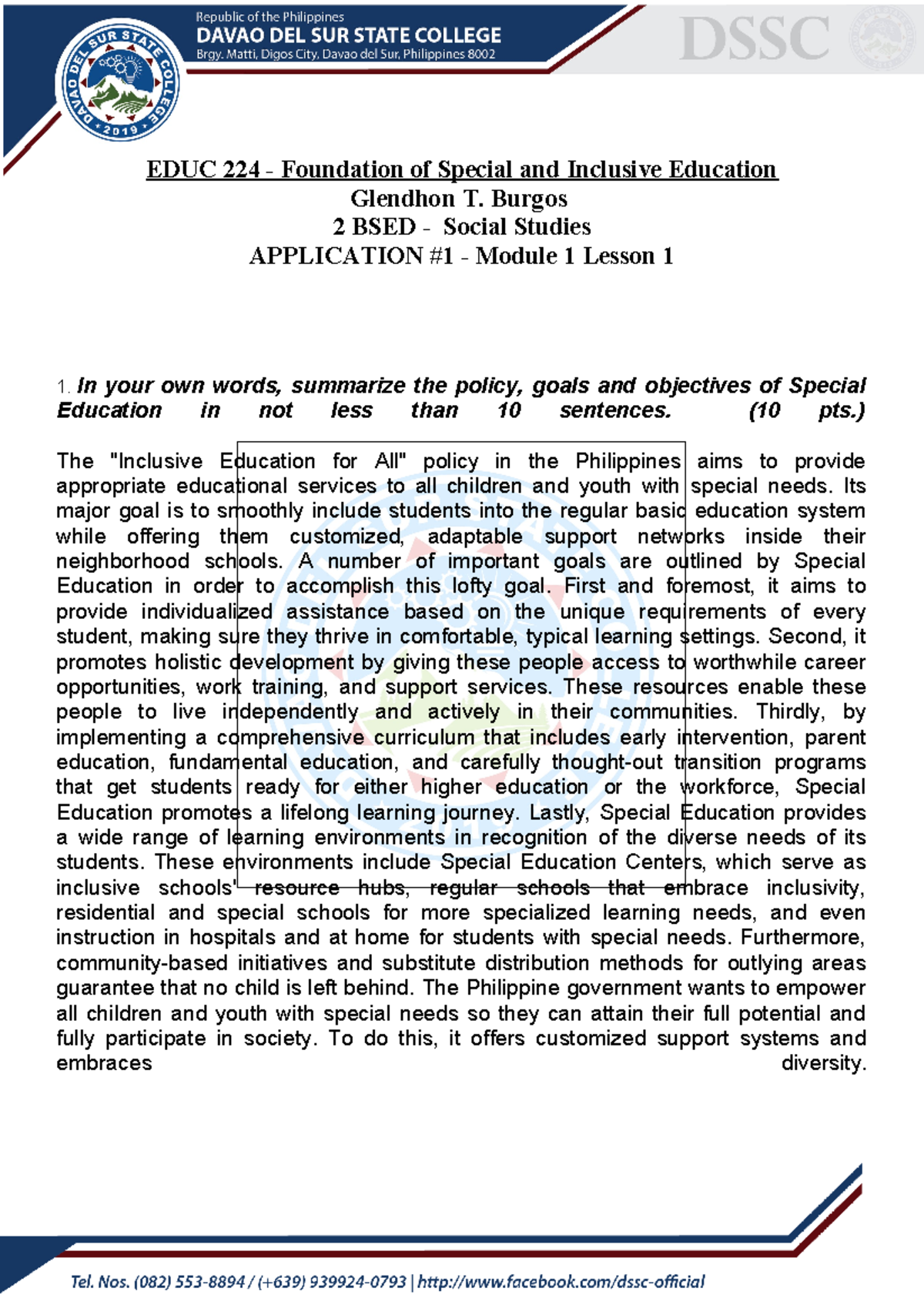 2 Bsedsocstud Burgos M1L1 Application - EDUC 224 - Foundation of ...