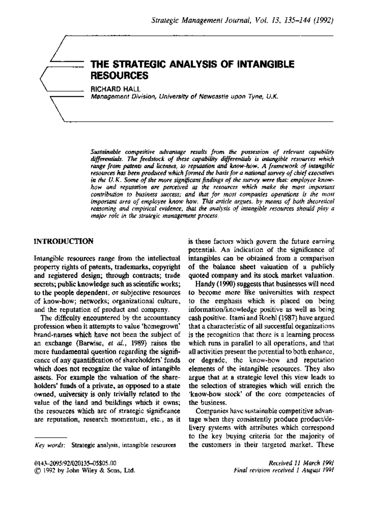 Hall1992 - Teoría de la empresa y gestión de recursos intangibles ...