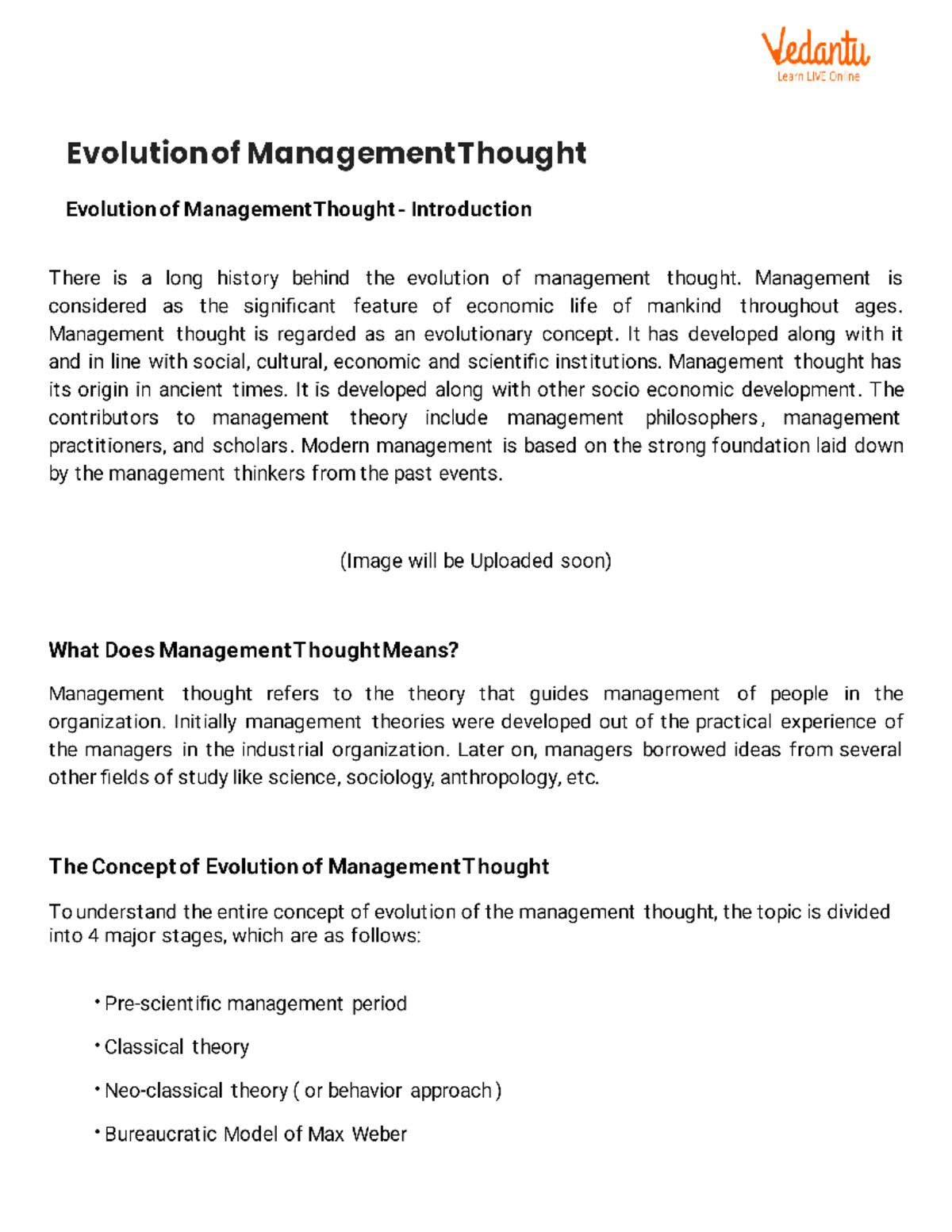Evolution of Management Thought - Management is considered as the ...