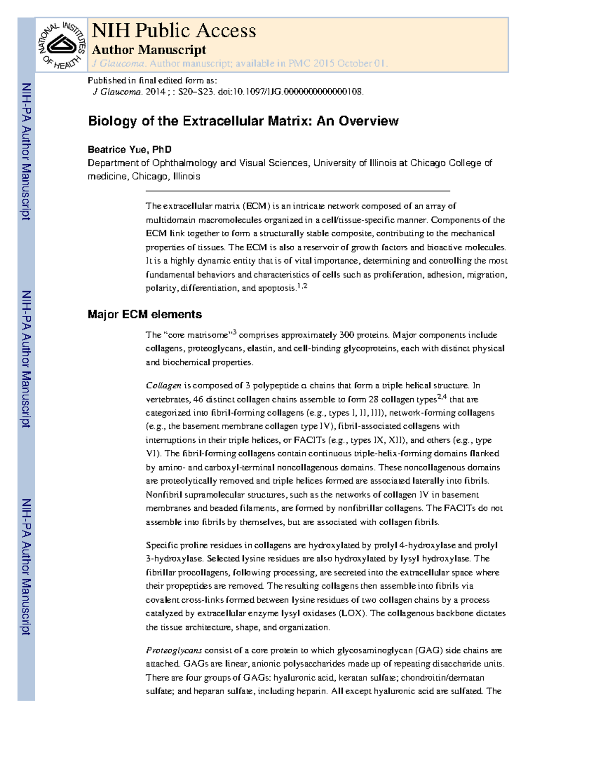 ECM 3 Biology of the Extracellular Matrix Biology of the