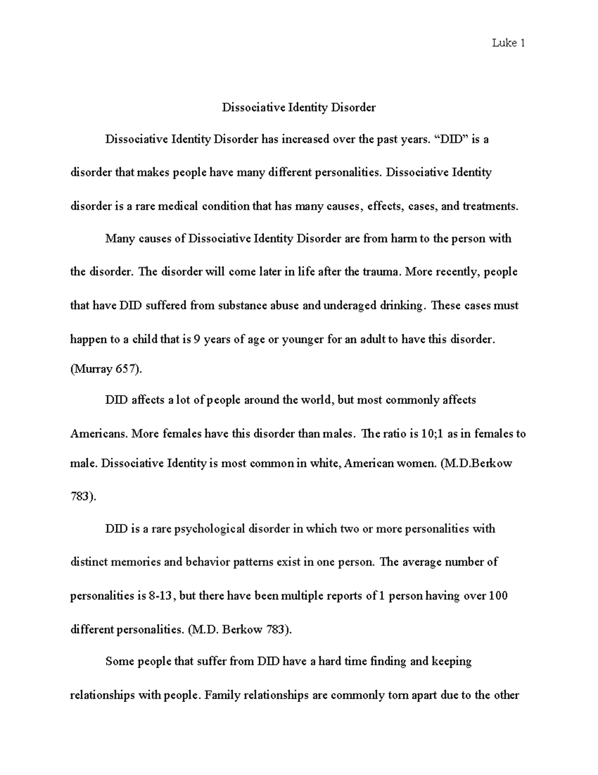 essay about dissociative identity disorder