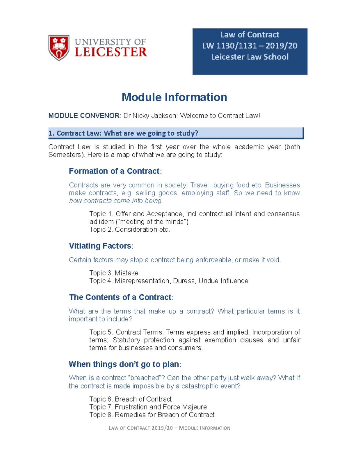 00Contract 2019-20 Module Information Booklet Final - Law Of Contract ...