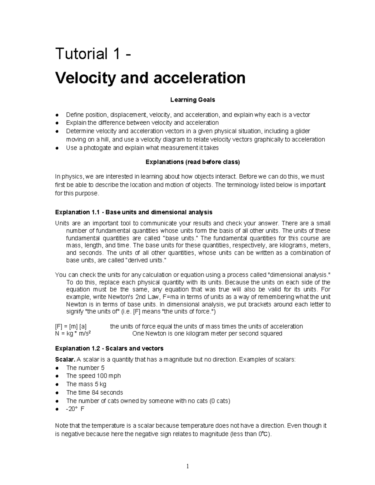 Week 1 Tutorial 7LC W21 - Tutorial 1 - Velocity And Acceleration ...