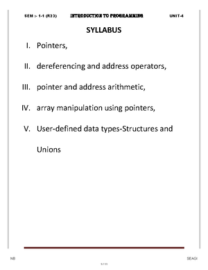 Unit-3 - Notes - Web-D Page 1 SYLLABUS 1. Arrays And Strings 2. Arrays ...