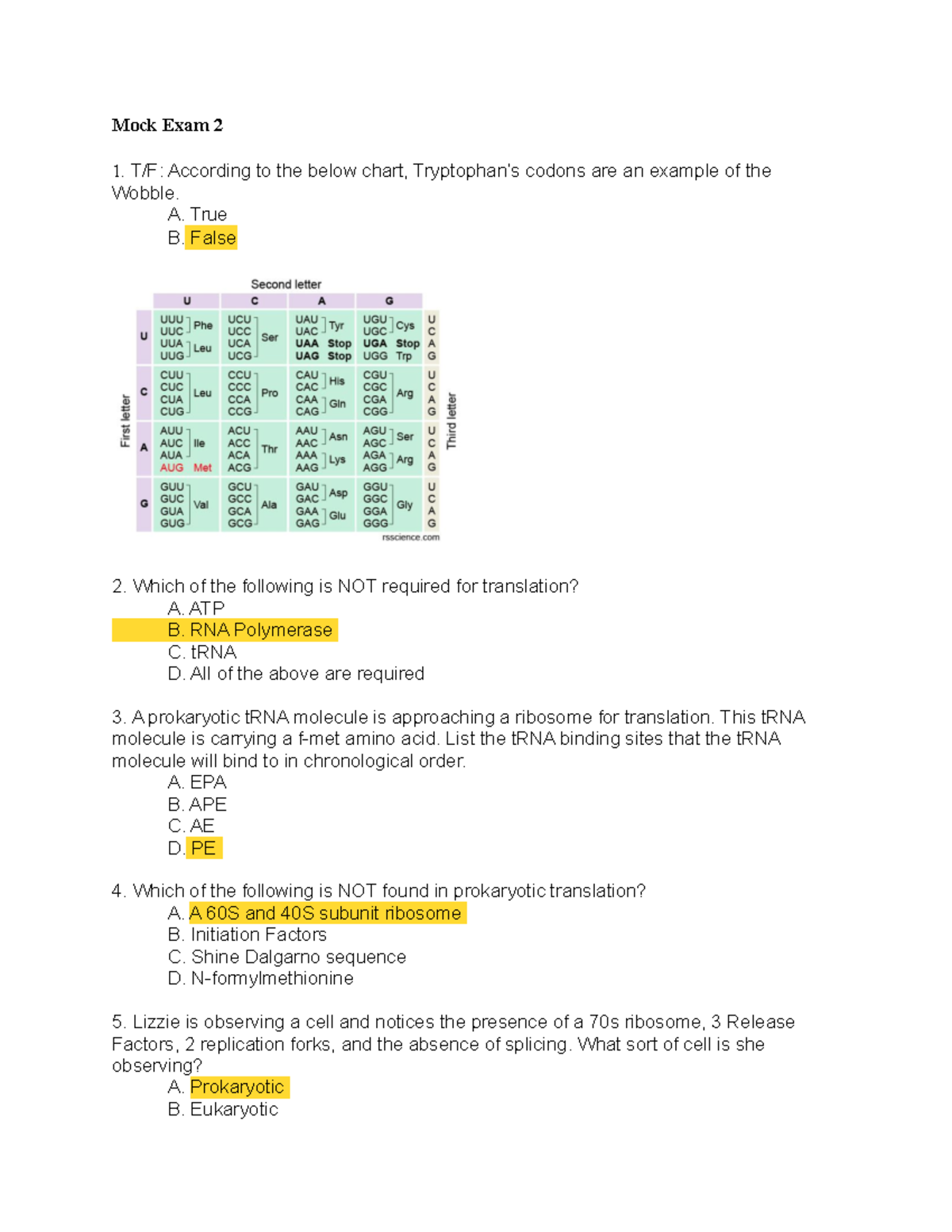 Mock Exam 2 Key Mock exam 2 Mock Exam 2 T/F According to the below
