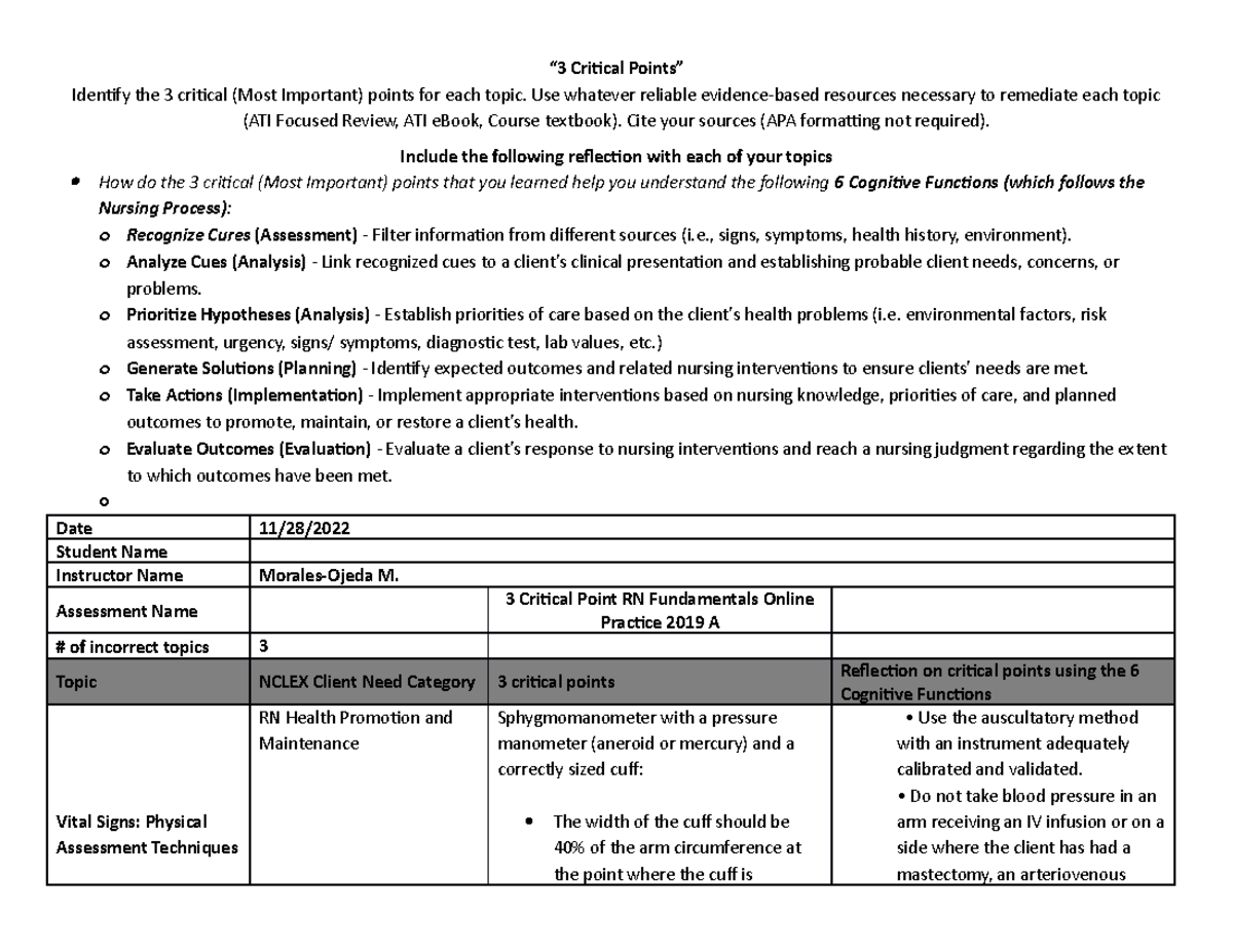 Remediation Document - 3 Critical Points Quiz A - “3 Critical Points ...