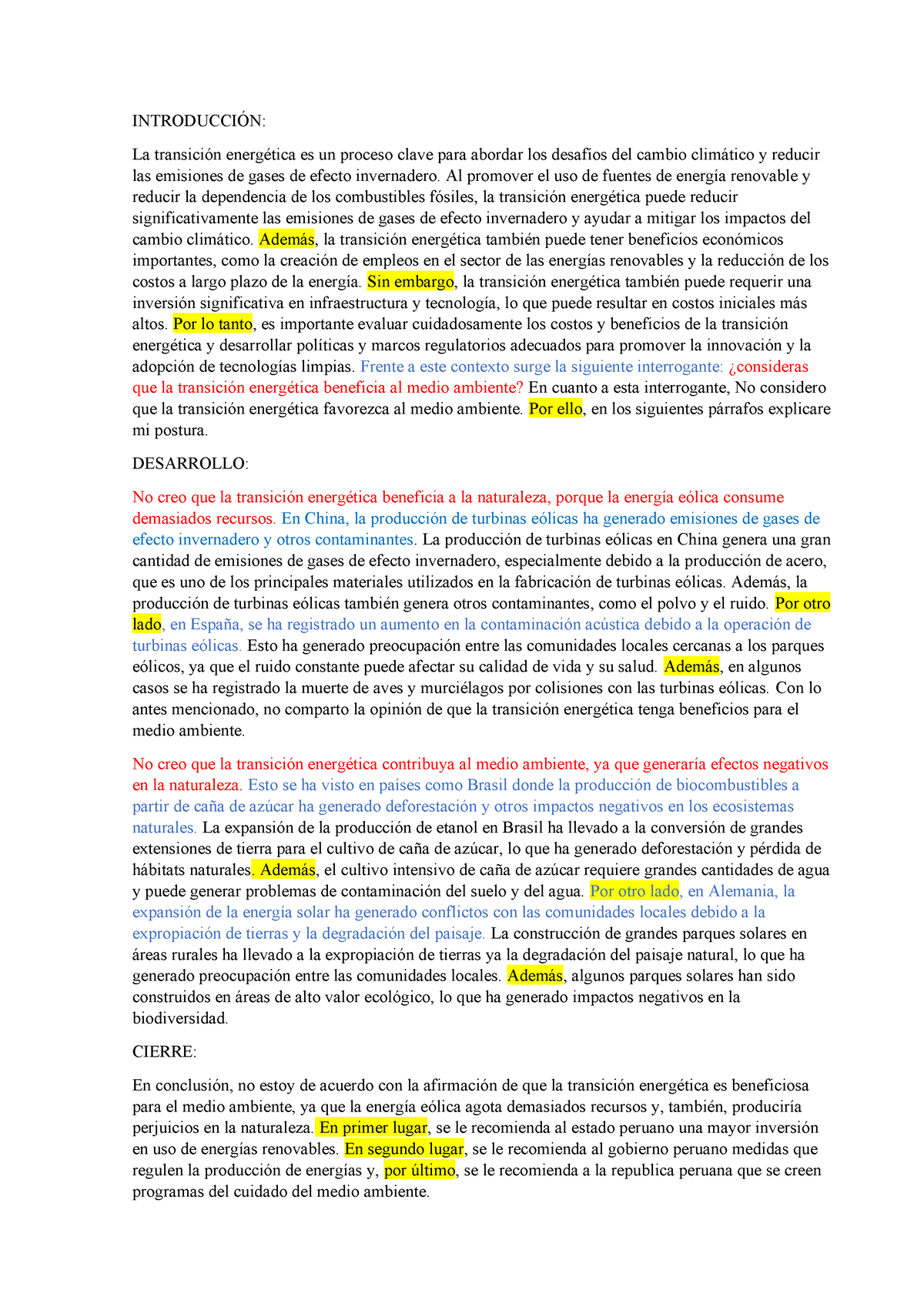 Redaccion de Trabajo final - INTRODUCCIÓN: La transición energética es ...