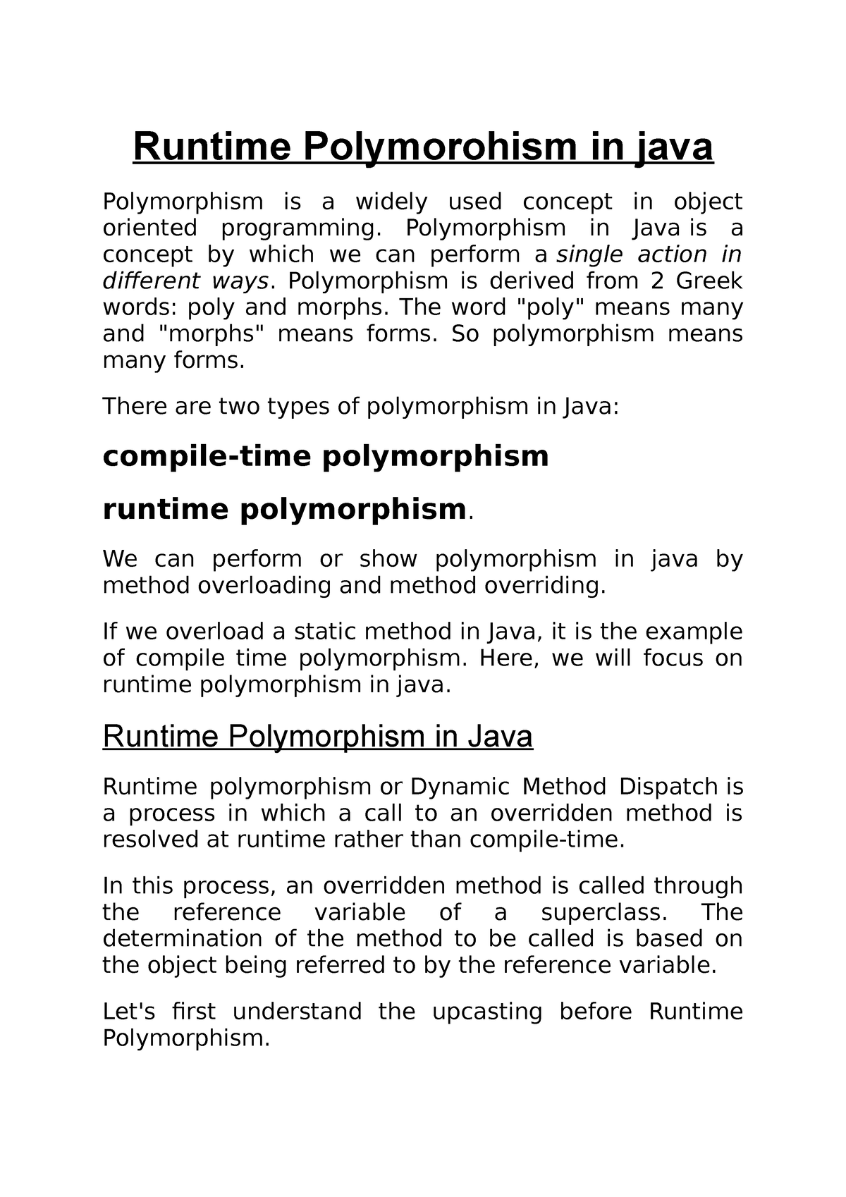 case study on runtime polymorphism in java