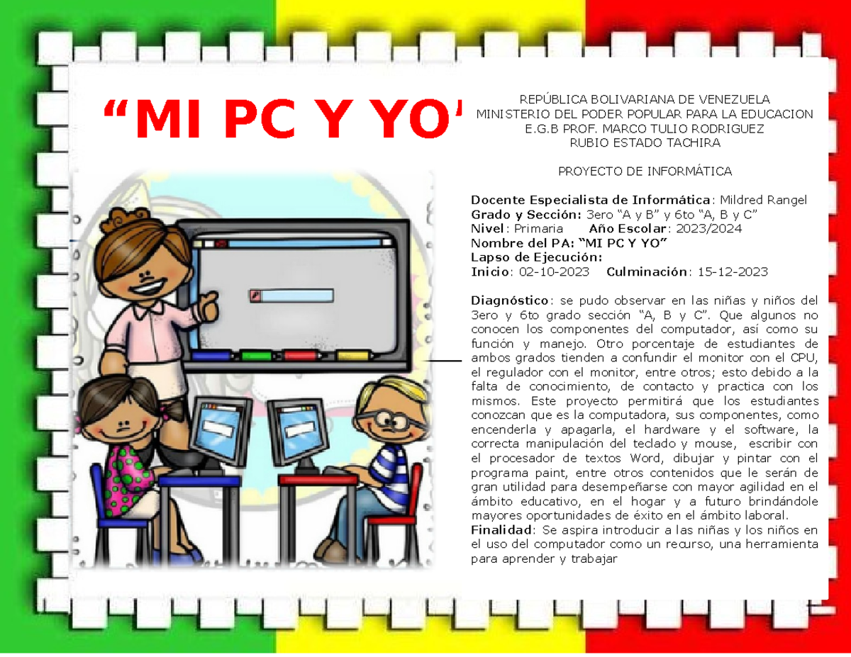 Proyecto informatica Mildred Rangel - 5uuuuuuuuuu R “MI PC Y YO ...