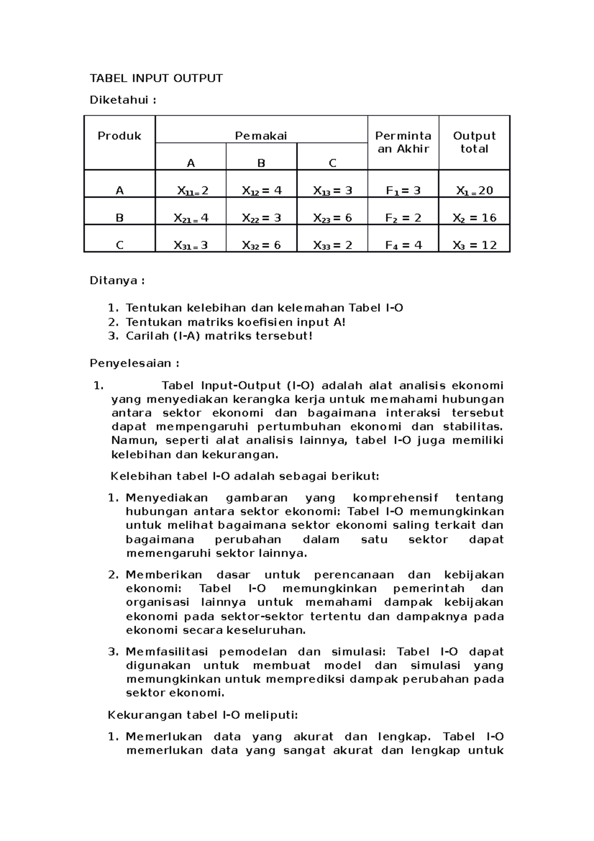 Tabel Input Output - DISKUSI TUTON - TABEL INPUT OUTPUT Diketahui ...