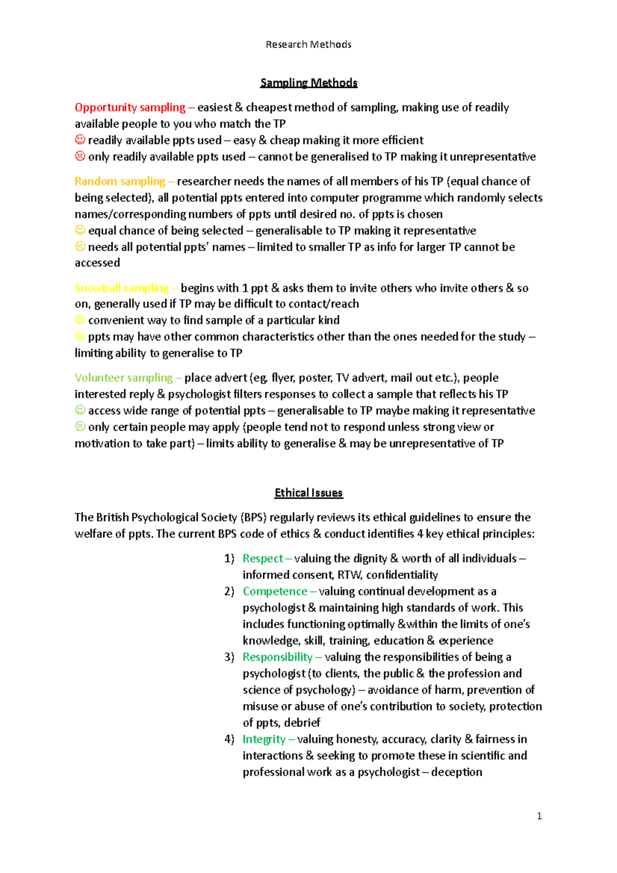 Research Methods Lecture notes 150 Research Methods Sampling