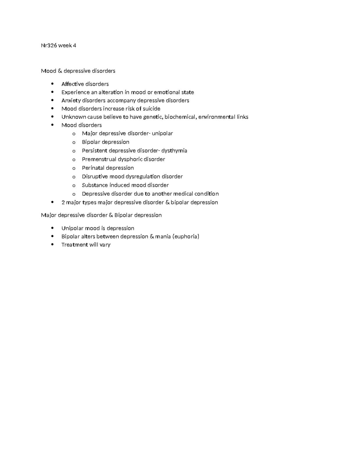 Document 1 - notes - Nr326 week 4 Mood & depressive disorders Affective ...