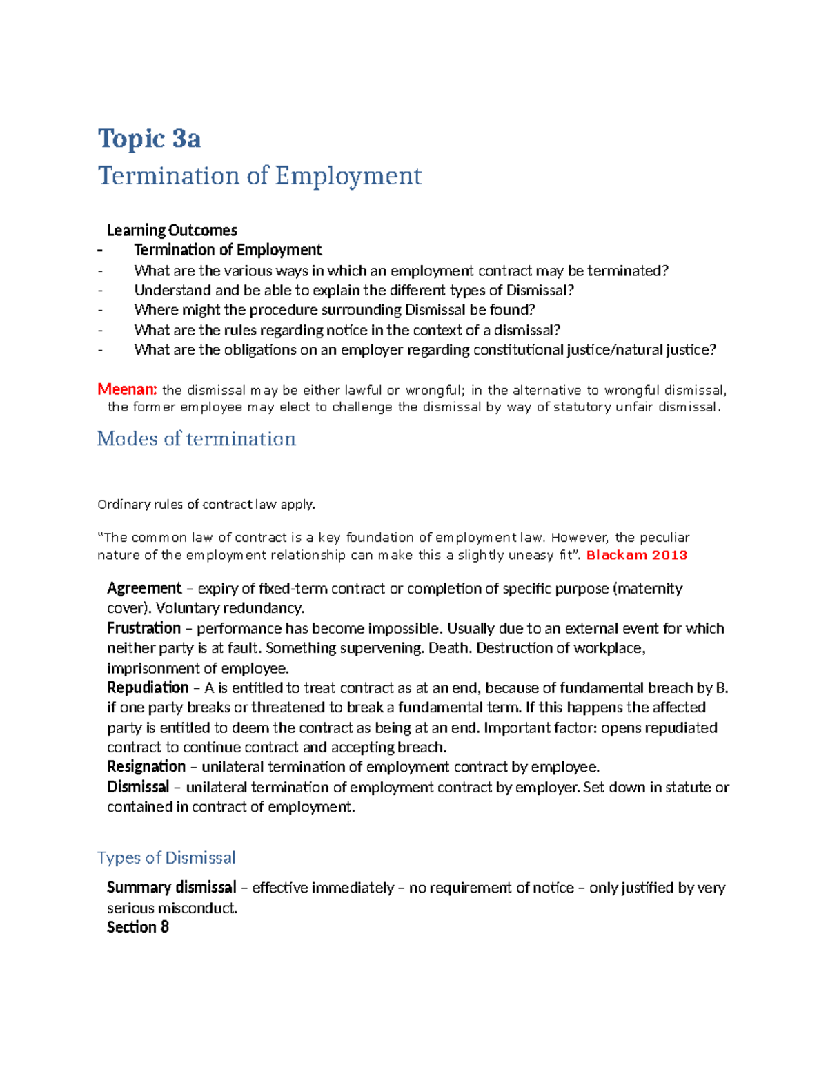 Topic 3a and 3b Dismissal - Topic 3a Termination of Employment Learning ...