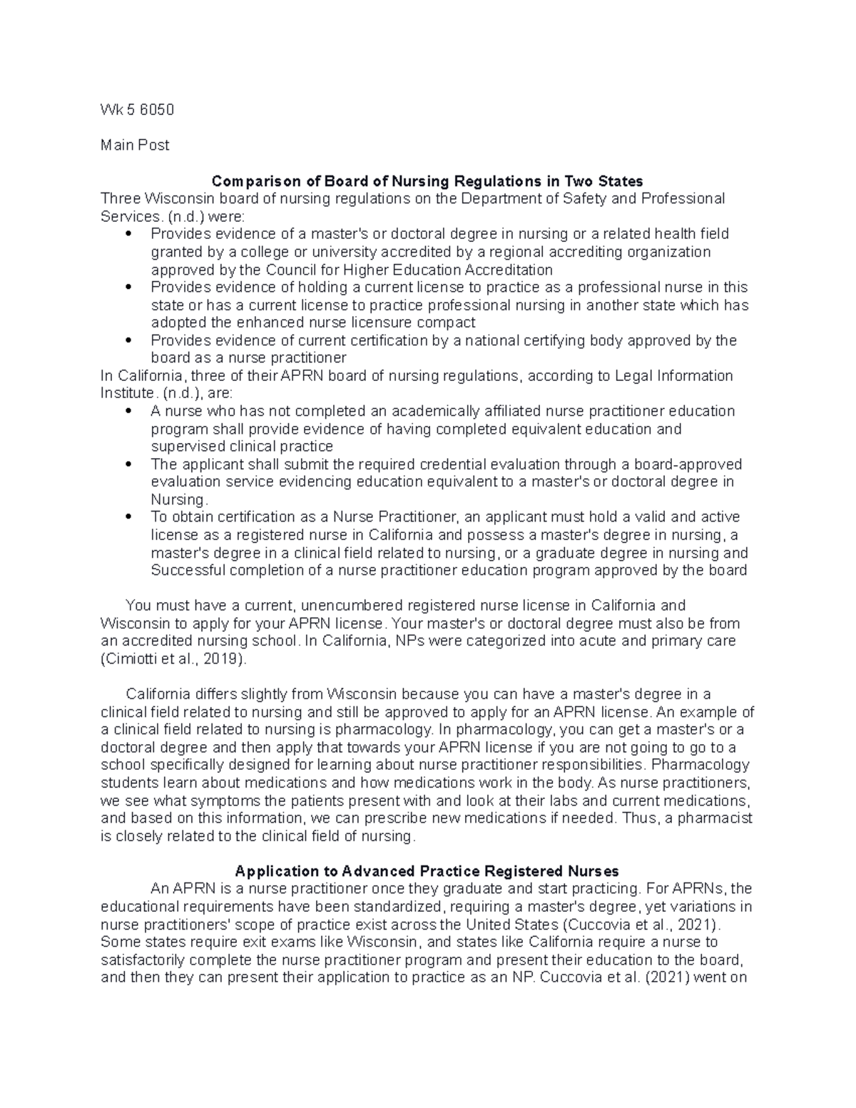 WK5 6050 notes Wk 5 6050 Main Post Comparison of Board of Nursing