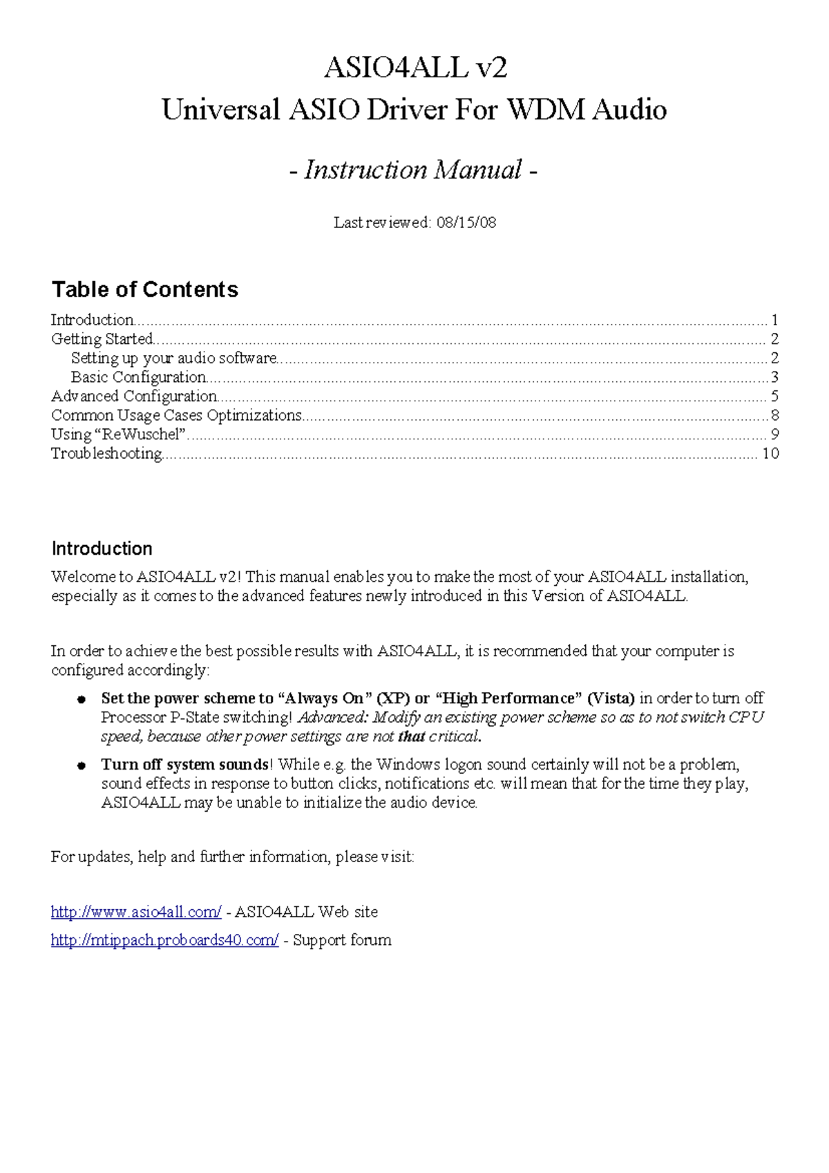 ASIO4ALL V2 Instruction Manual ASIO4ALL V Universal ASIO Driver For