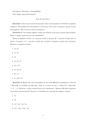 Lista De Exercicios 3 Estat - Introdu¸c˜ Ao ` A Estat´ıstica E ...