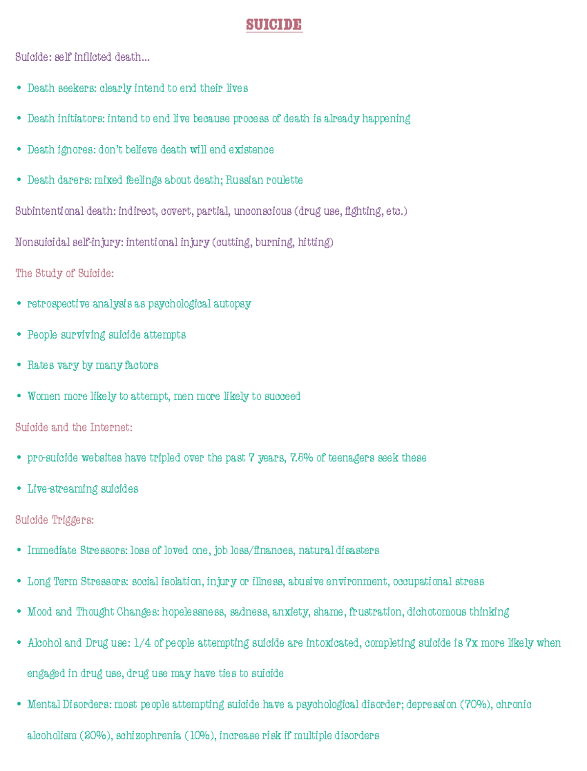 Suicide - Notes taken from PowerPoint and lecture - SUICIDE Suicide ...