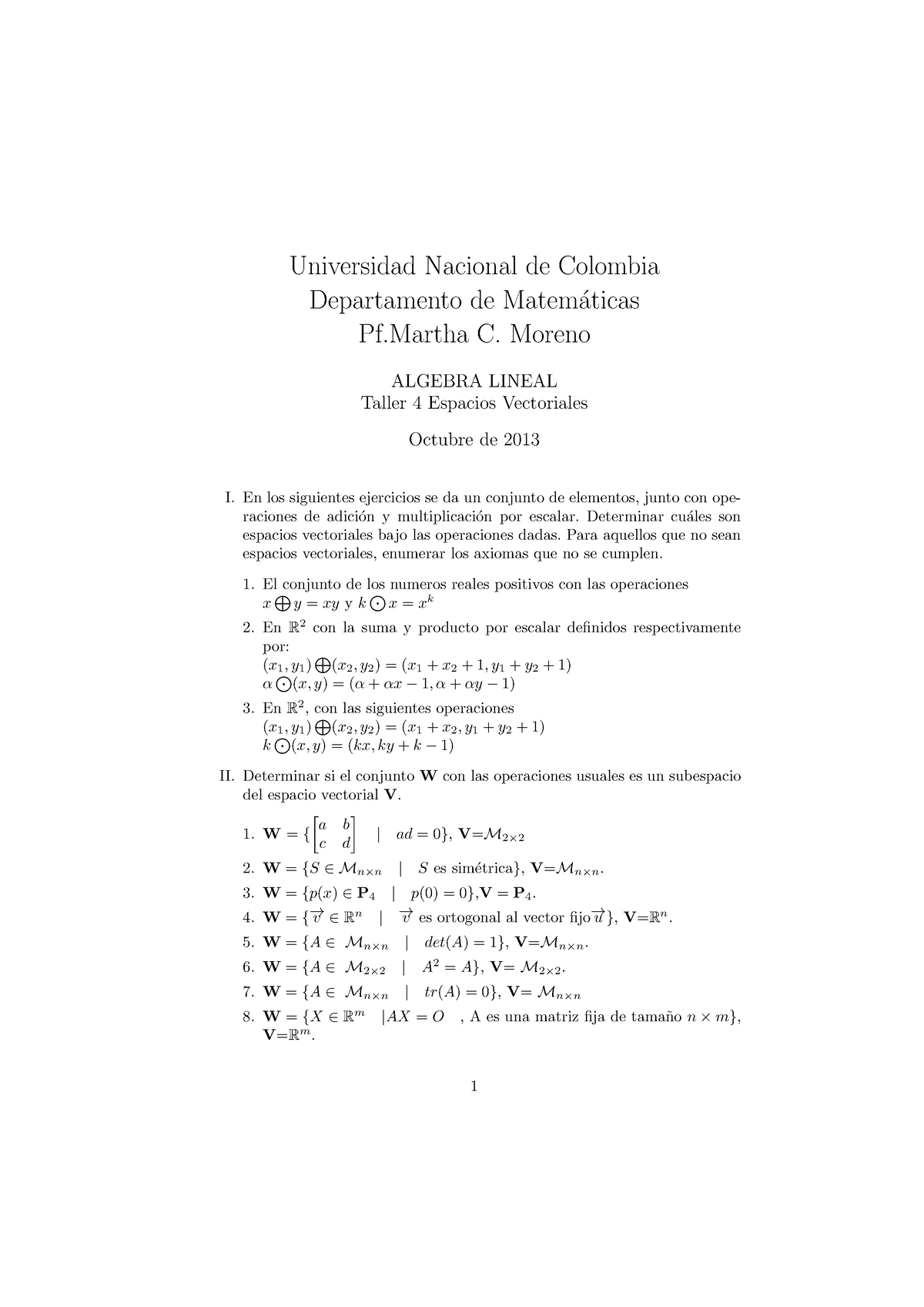 Taller 4 - Universidad Nacional De Colombia Departamento De Matem ...