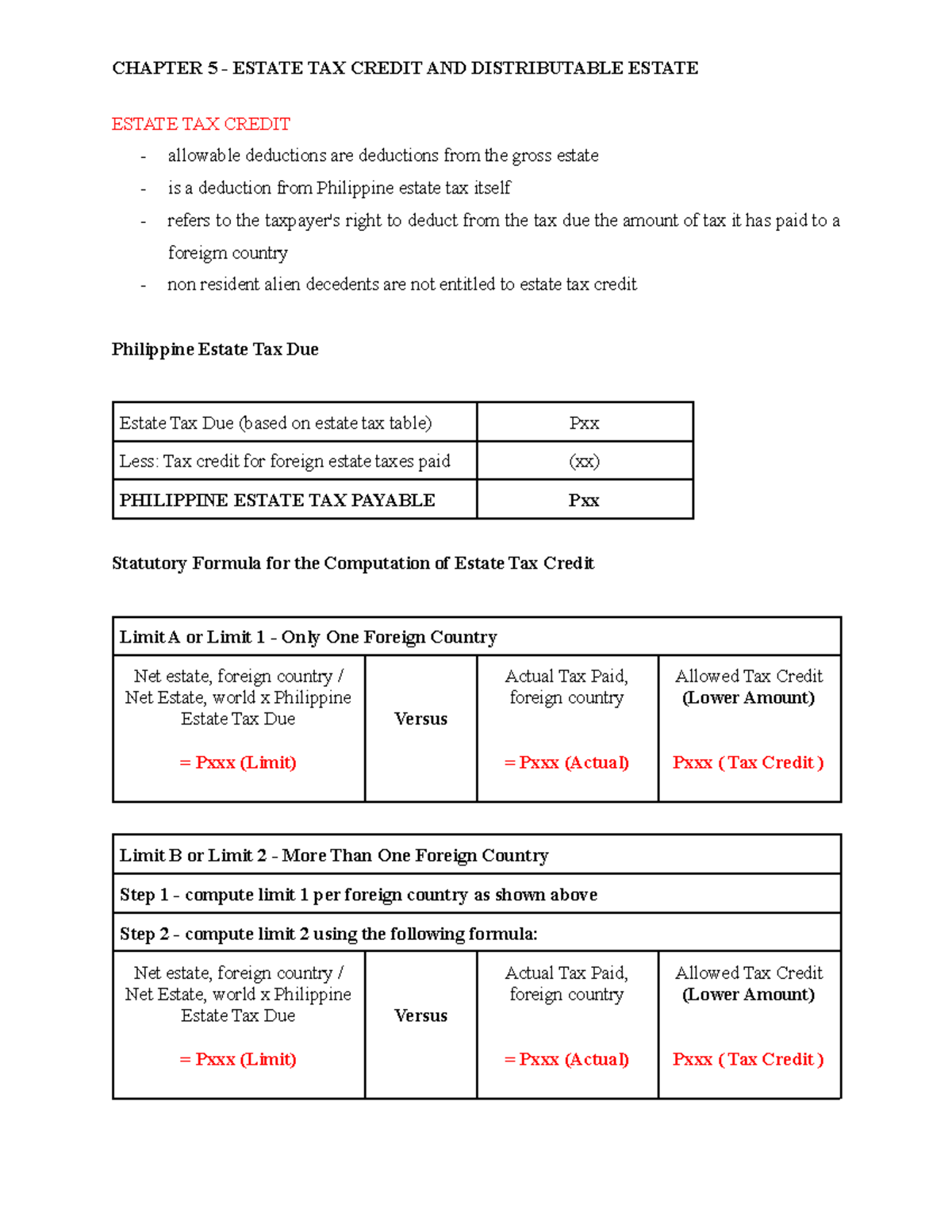 Chapter 5 Estate Tax Credit and Distributable Estate CHAPTER 5 ESTATE TAX CREDIT AND Studocu