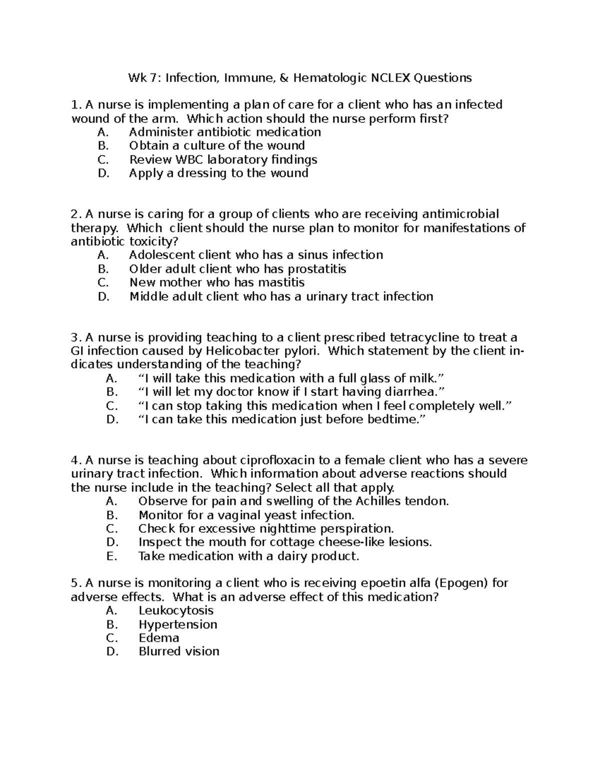 Nclex Questions Handout Path 370 Studocu