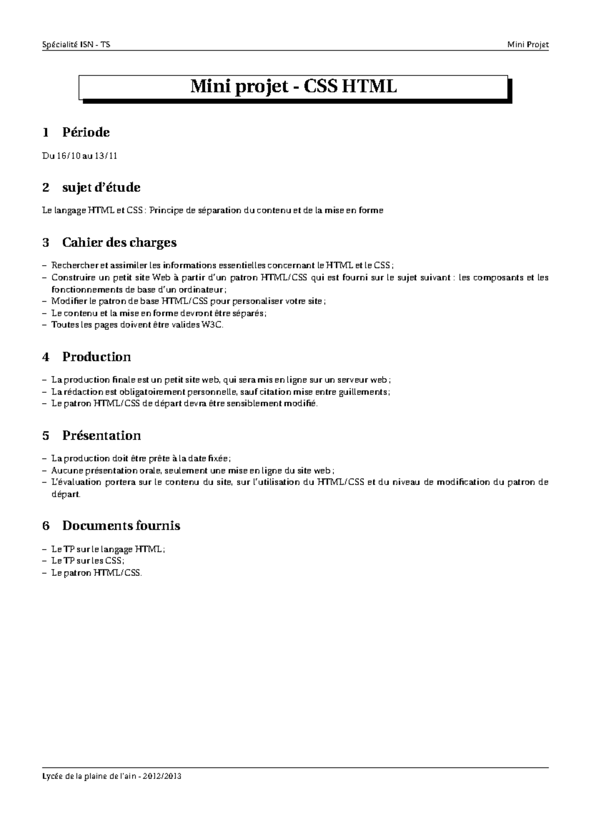 Htmcss - Summary Technologie du WEB - Spécialité ISN - TS Mini Projet ...