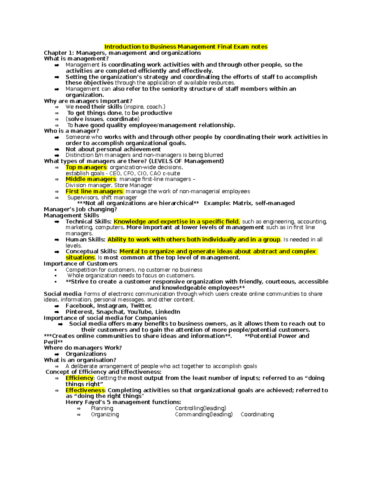 Introduction to Business Management Final Exam notes - Setting the ...