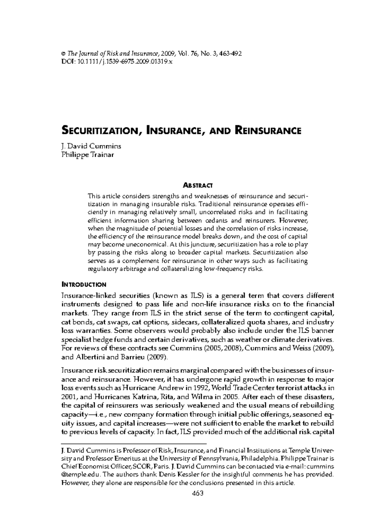 23.4 - Securitization Insurance and Reinsurance - ©C The Journal of ...